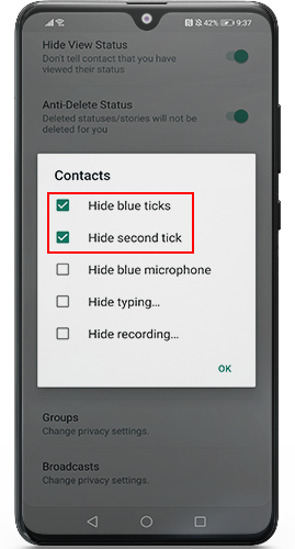 hide blue ticks in whatsapp