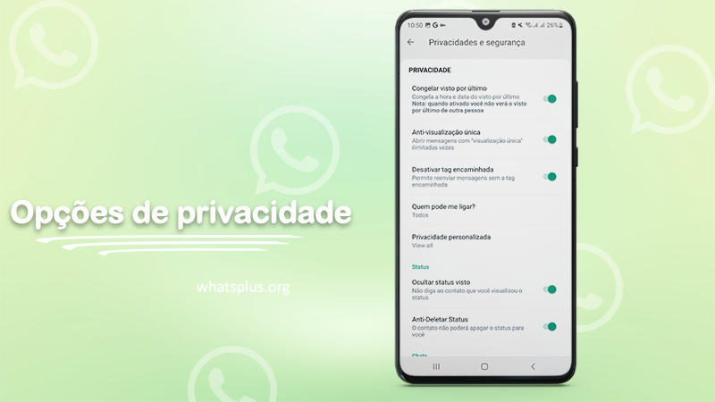 Opções de privacidade de whatsapp plus