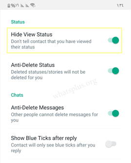 hide viewed status/stories in Khaled WhatsApp Blue